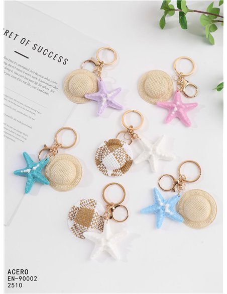 Porte-clés chapeau de plage avec étoile de mer