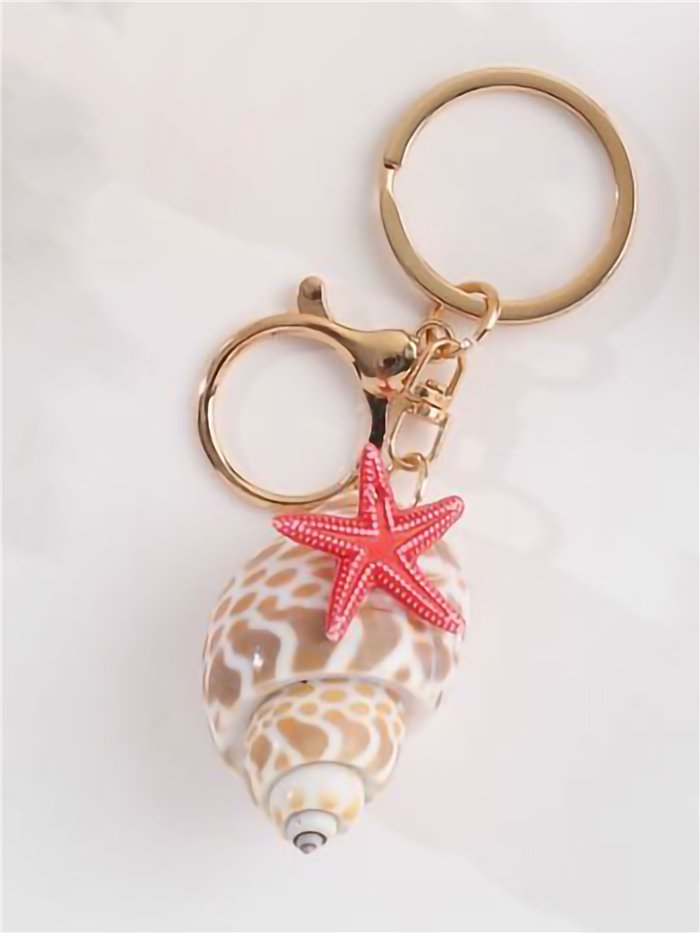Porte-clés coquillage en spirale à effet naturel et étoile de mer