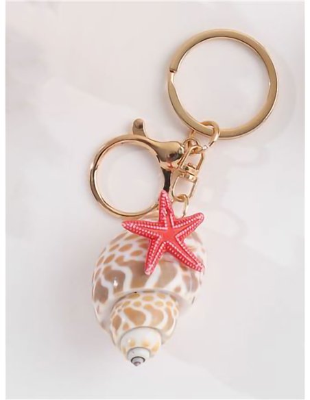 Porte-clés coquillage en spirale à effet naturel et étoile de mer