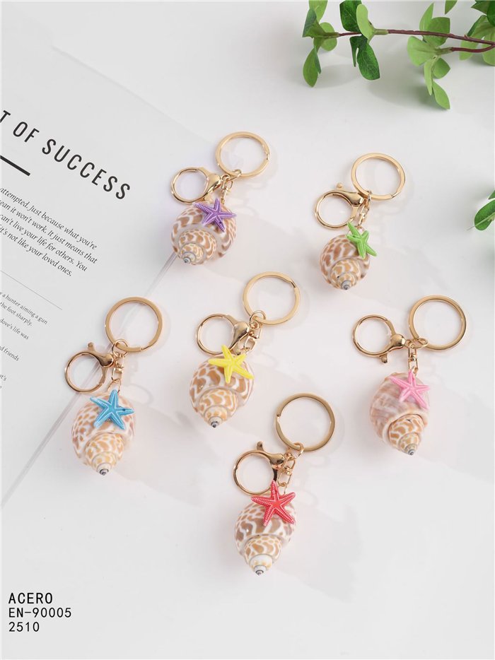 Porte-clés coquillage en spirale à effet naturel et étoile de mer