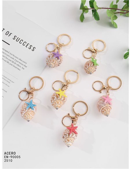 Porte-clés coquillage en spirale à effet naturel et étoile de mer