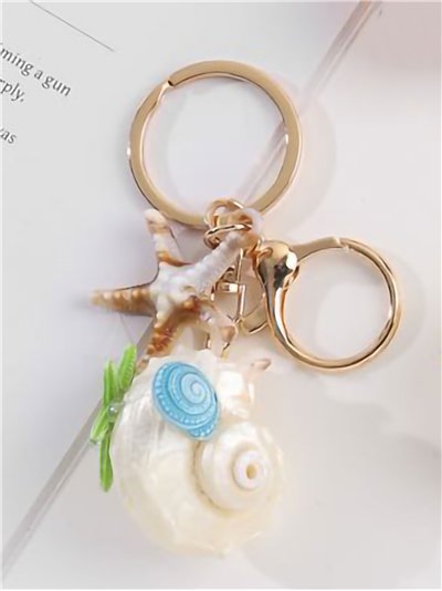 Schlüsselanhänger mit natürlicher Muscheloptik, Seestern und Fisch