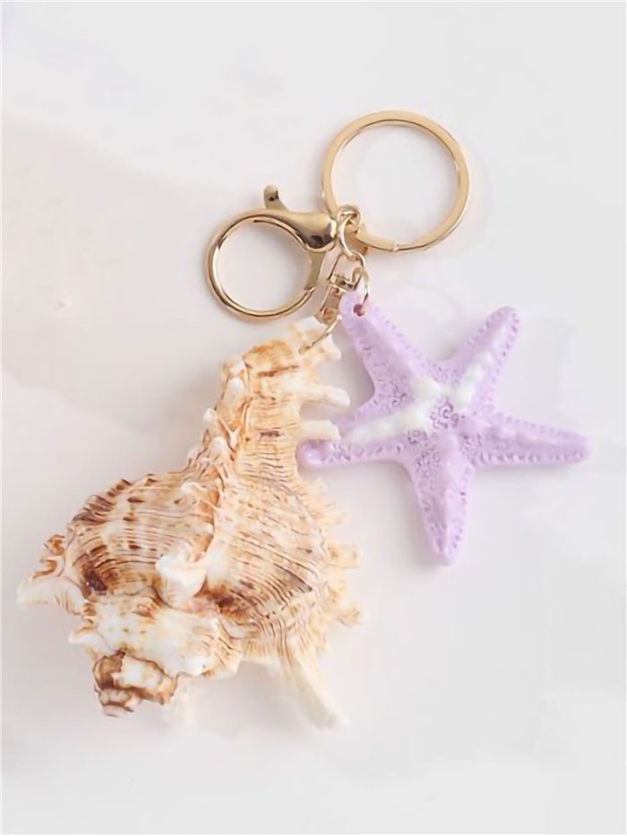 Portachiavi a forma di conchiglia corallina con effetto naturale e stella marina.