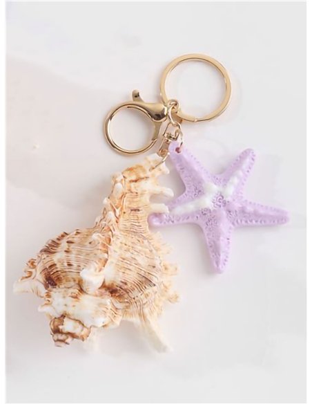 Portachiavi a forma di conchiglia corallina con effetto naturale e stella marina.