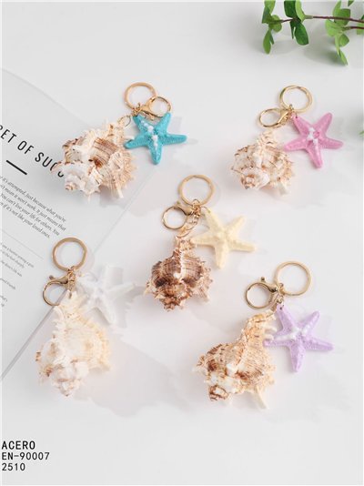 Llavero caracola coral efecto natural con estrella de mar 2
