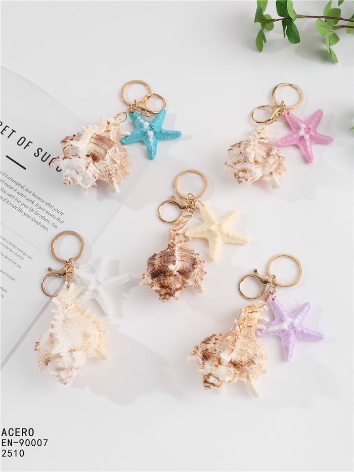 Portachiavi a forma di conchiglia corallina con effetto naturale e stella marina.