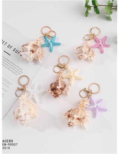 Portachiavi a forma di conchiglia corallina con effetto naturale e stella marina.