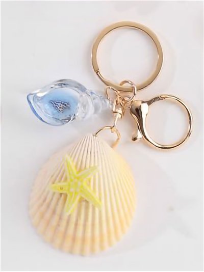 Porte-clés éventail coquillage à effet naturel, étoile et cristal