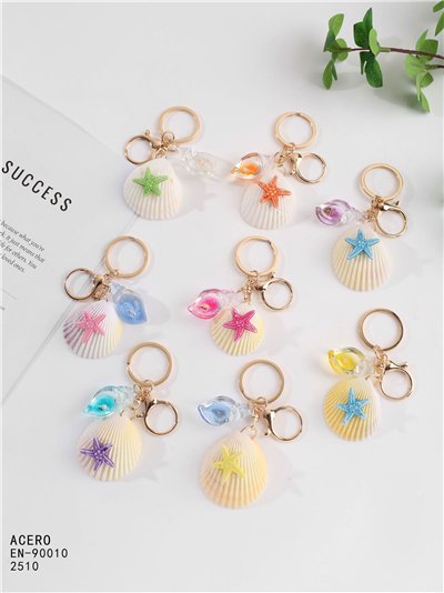 Porte-clés éventail coquillage à effet naturel, étoile et cristal 2