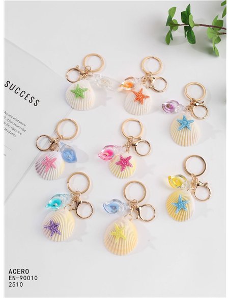 Muschelfächer-Schlüsselanhänger mit Natureffekt, Stern und Kristall