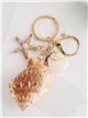 Porte-clés nautique avec coquillage, conque et étoile de mer à effet naturel