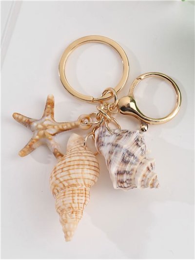 Llavero doble caracola efecto natural con estrella de mar