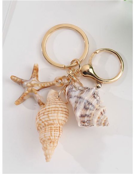 Llavero doble caracola efecto natural con estrella de mar
