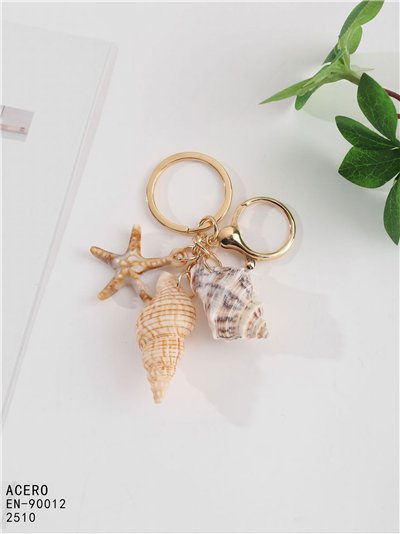 Llavero doble caracola efecto natural con estrella de mar 2