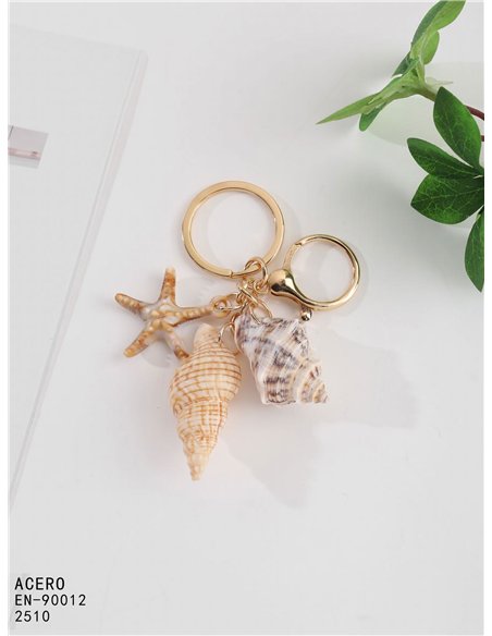 Llavero doble caracola efecto natural con estrella de mar