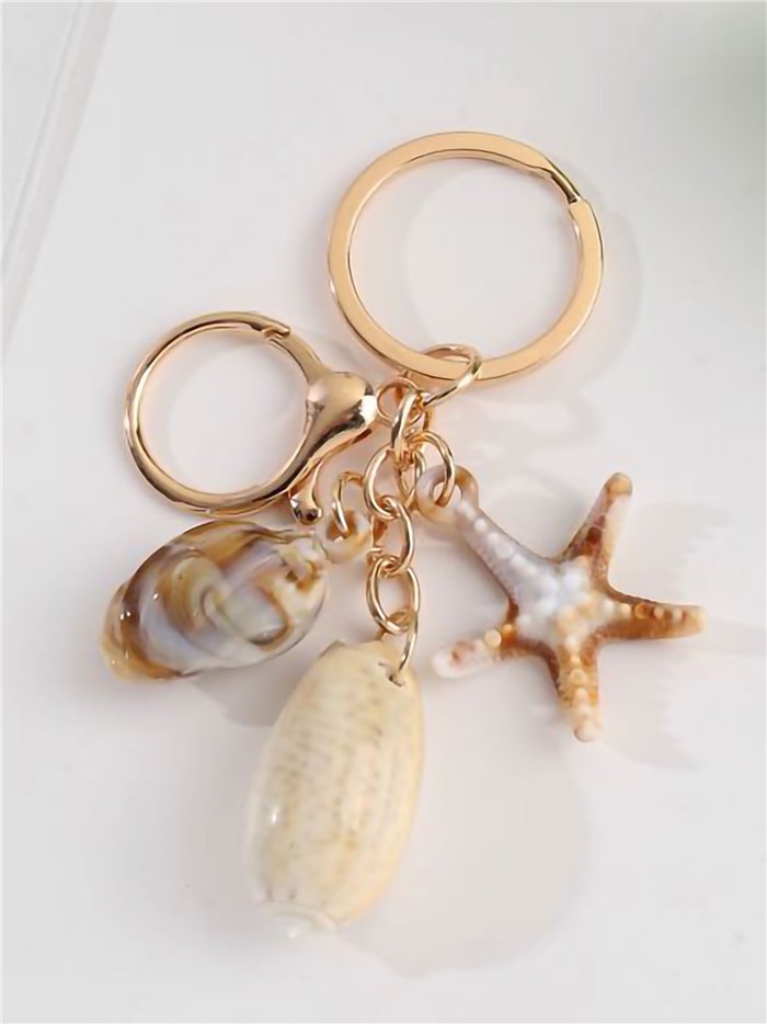 Porte-clés marin avec coquillages et étoiles de mer à effet naturel