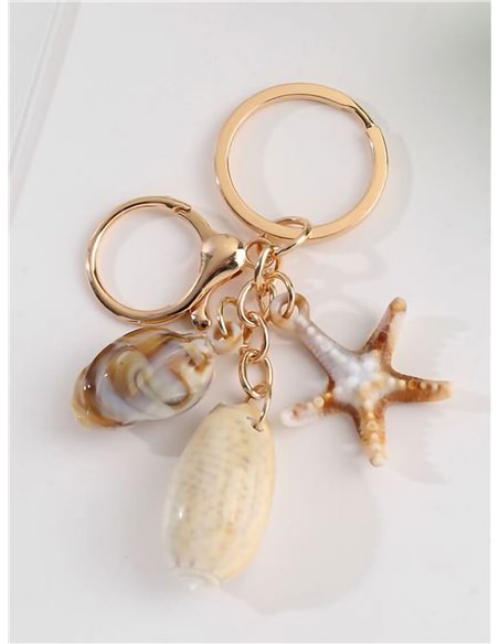 Porte-clés marin avec coquillages et étoiles de mer à effet naturel