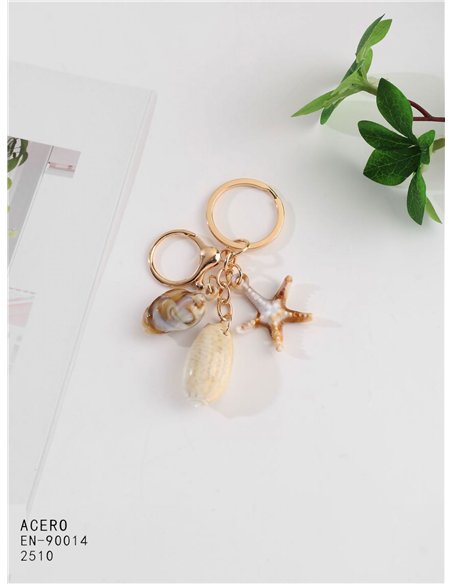 Porte-clés marin avec coquillages et étoiles de mer à effet naturel