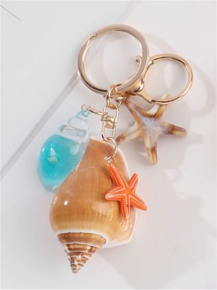 Schlüsselanhänger aus Muscheln mit natürlicher Optik, Stern und Kristall