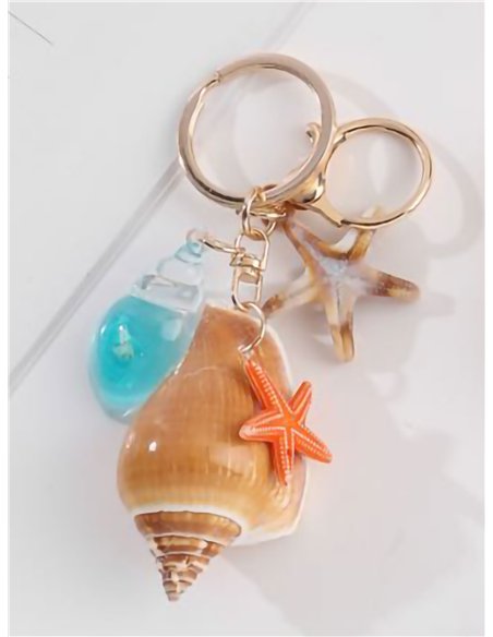 Schlüsselanhänger aus Muscheln mit natürlicher Optik, Stern und Kristall