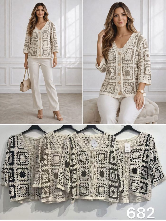 Crochet button-up cardigan | ZD-682 | B2B | Eshermosa
