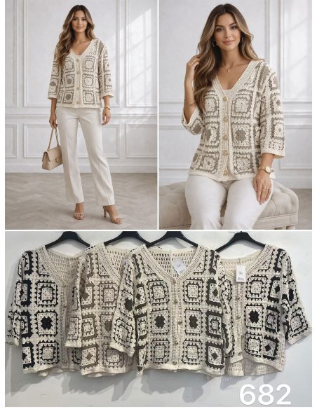 Crochet button-up cardigan | ZD-682 | B2B | Eshermosa