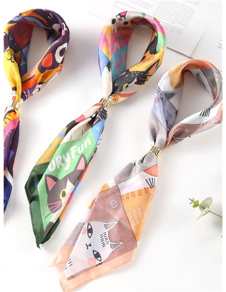 Pañuelo satinado estampado de gatos