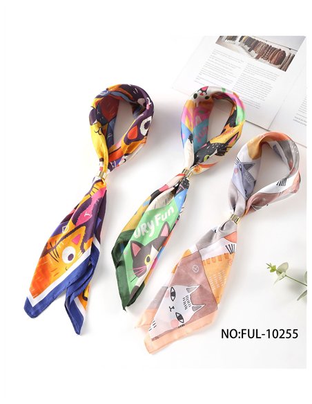 Pañuelo satinado estampado de gatos