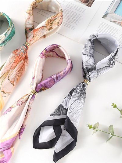 Pañuelo satinado floral ilustrado