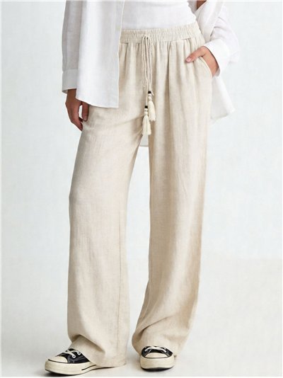 Pantalon palazzo en lin avec cordon de serrage