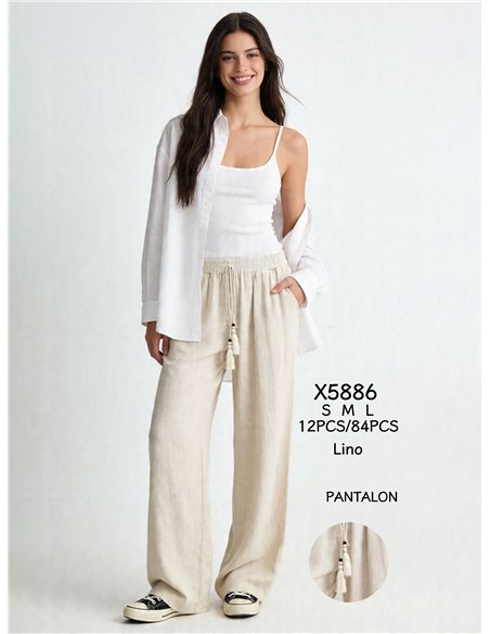 Pantalon palazzo en lin avec cordon de serrage