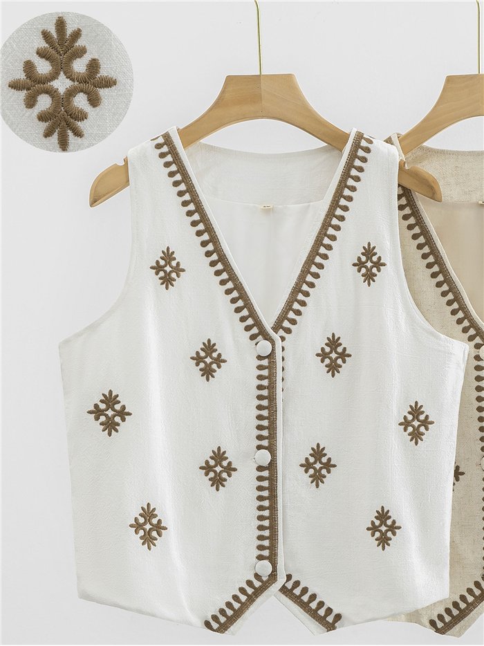 Conjunto lino chaleco bordado y pantalón