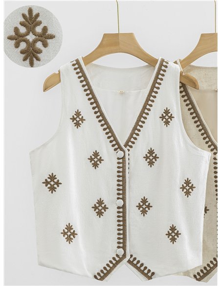 Conjunto lino chaleco bordado y pantalón