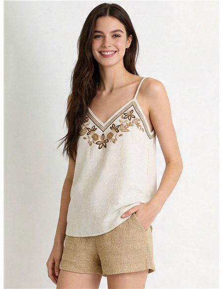 Top lino bordado tirantes