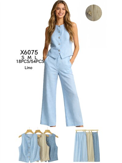 Conjunto lino chaleco botones joya y pantalón 2