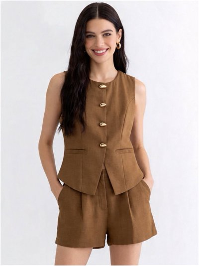 Conjunto lino chaleco botones y short