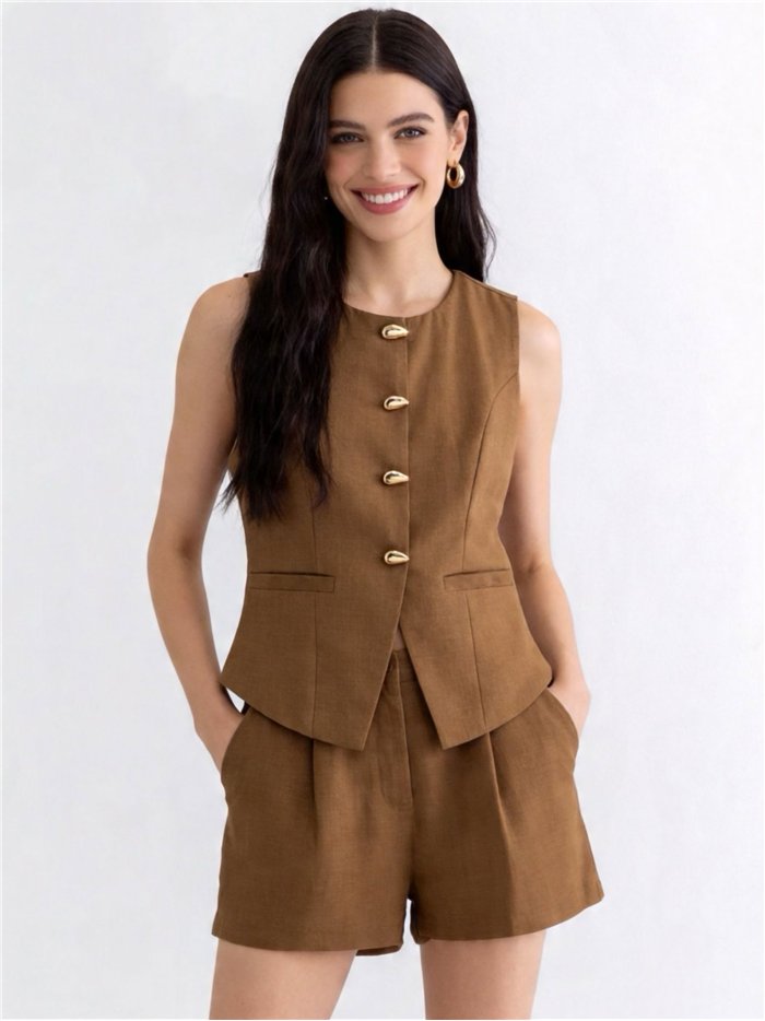 Conjunto lino chaleco botones y short