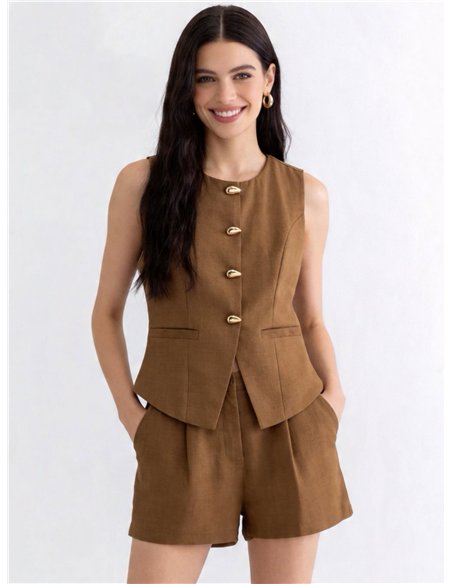 Conjunto lino chaleco botones y short