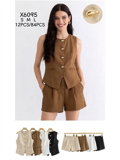 Conjunto lino chaleco botones y short 2