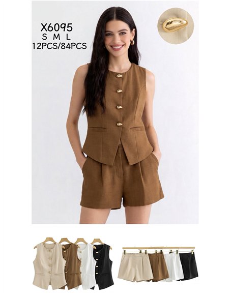 Conjunto lino chaleco botones y short