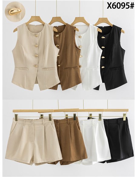 Conjunto lino chaleco botones y short