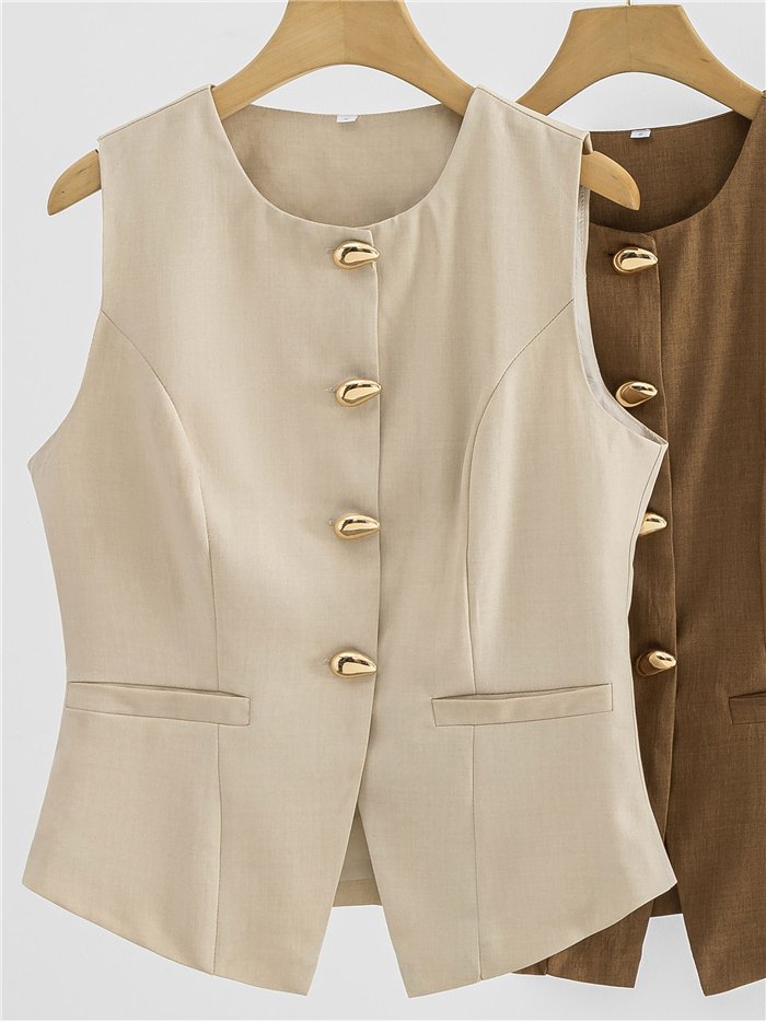 Conjunto lino chaleco botones y short