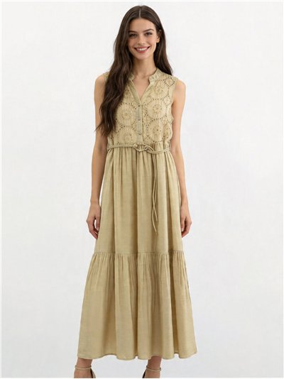 Embroidered midi dress with belt