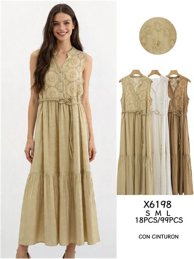 Embroidered midi dress with belt 2