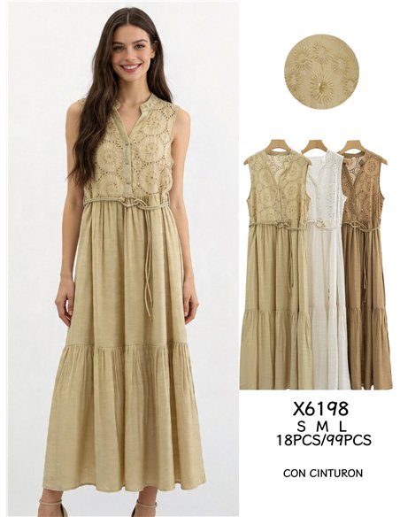 Embroidered midi dress with belt