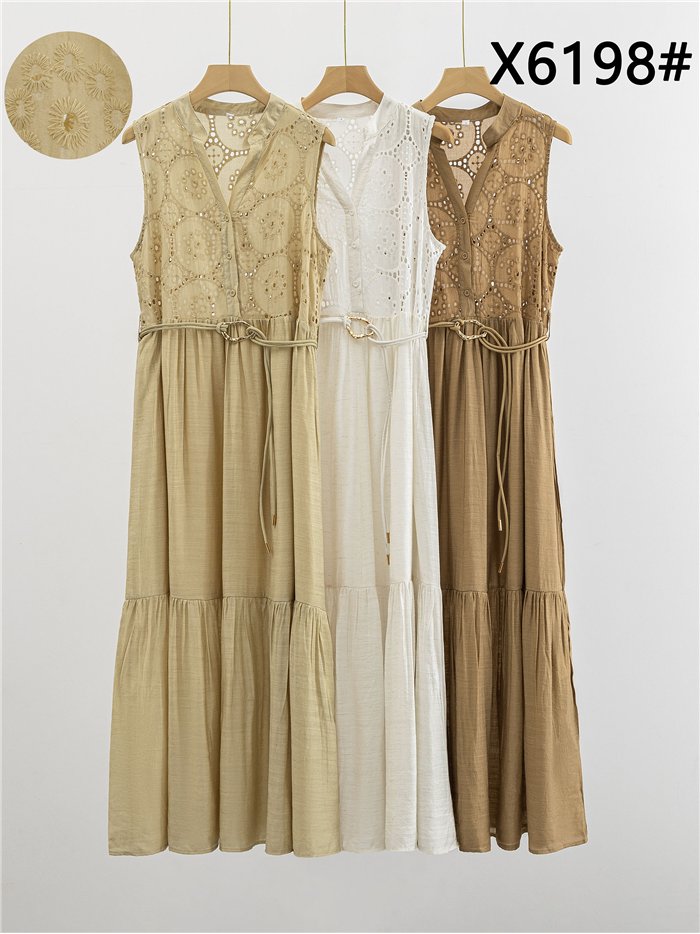 Embroidered midi dress with belt