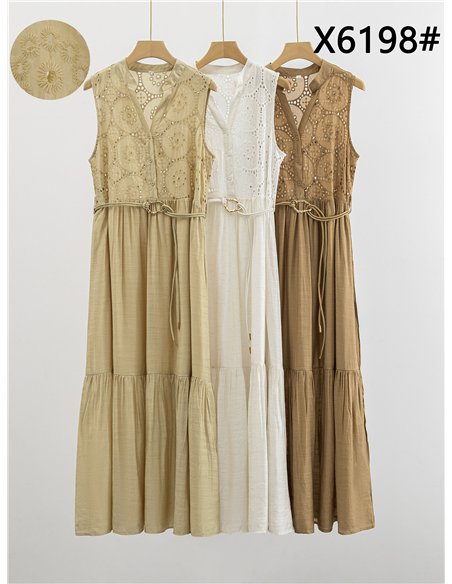 Embroidered midi dress with belt