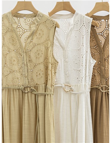 Embroidered midi dress with belt