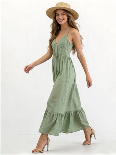 Vestido longo de alças finas com efeito amassado