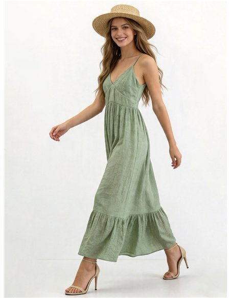 Vestido longo de alças finas com efeito amassado